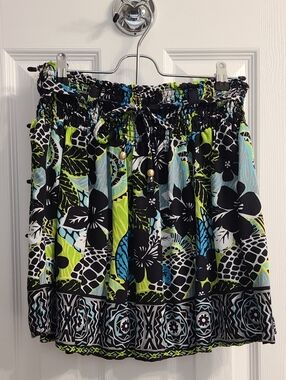 Derek Heart Black, Lime & Aqua Floral Smocked Mini Skirt